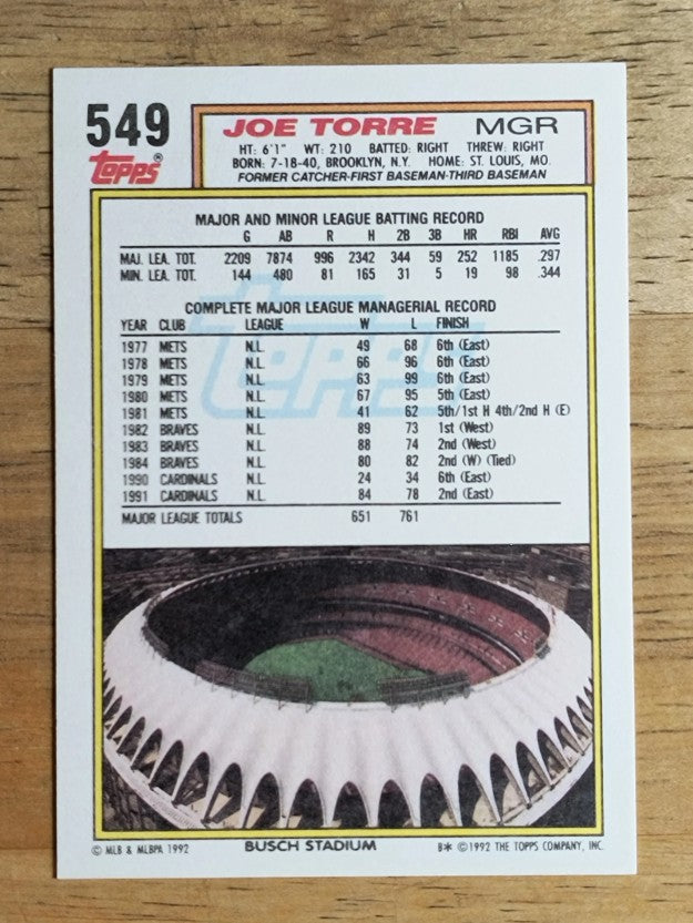 1992 Topps #549 Joe Torre MG
