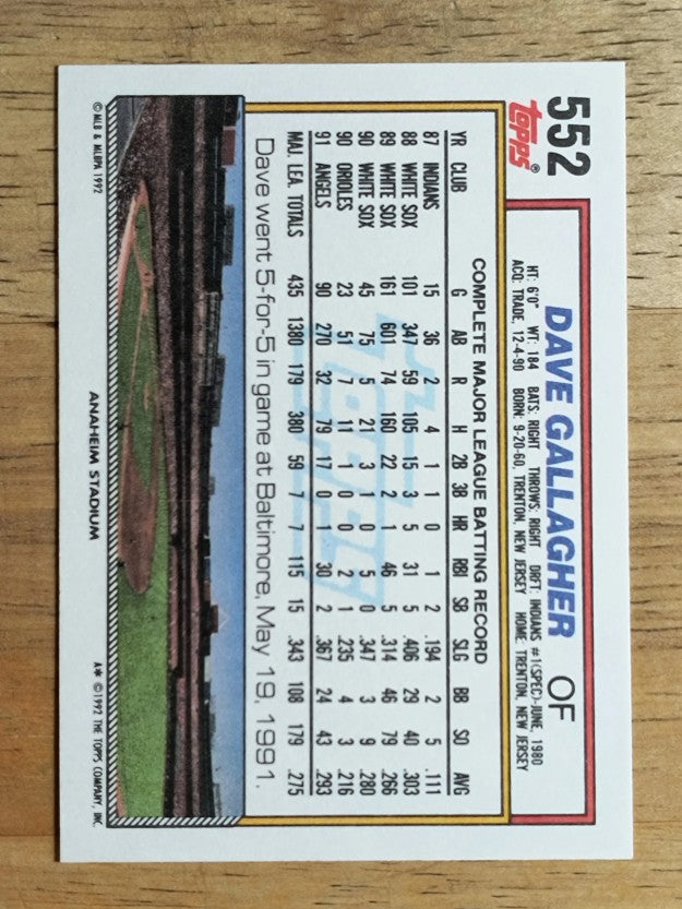 1992 Topps #552 Dave Gallagher
