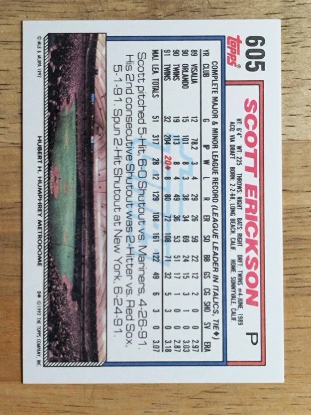 1992 Topps #605 Scott Erickson