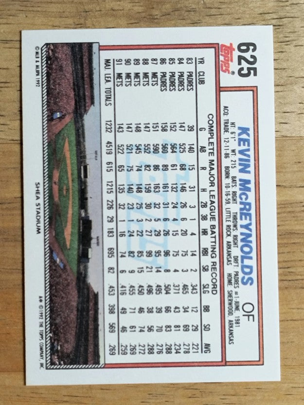 1992 Topps #625 Kevin McReynolds