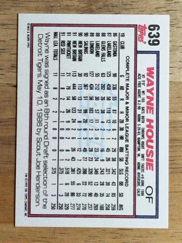 1992 Topps #639 Wayne Housie