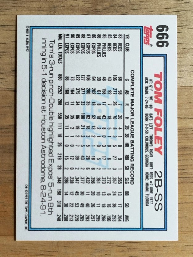 1992 Topps #666 Tom Foley