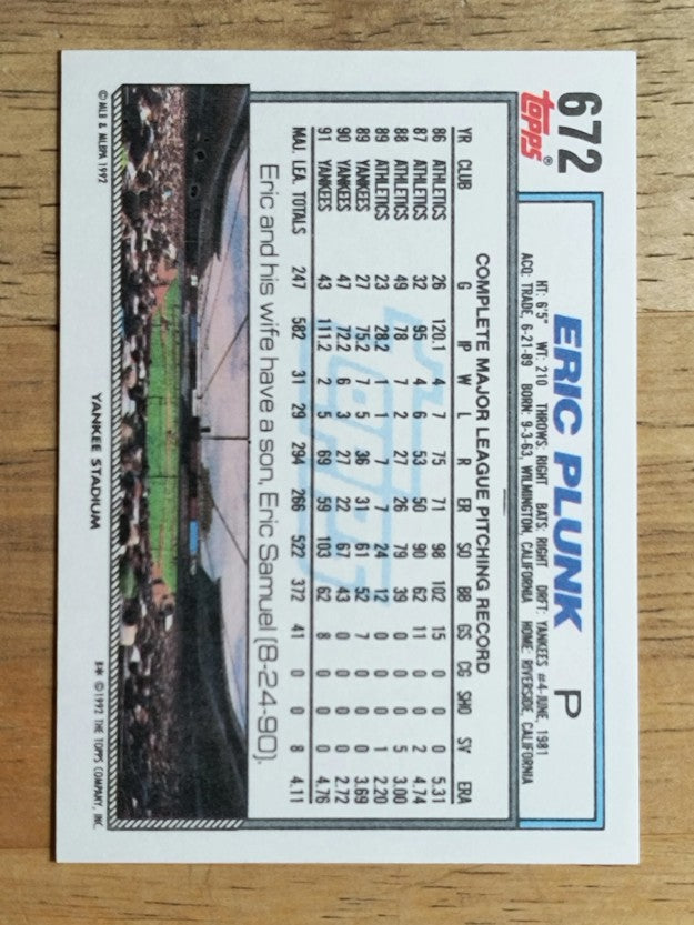 1992 Topps #672 Eric Plunk