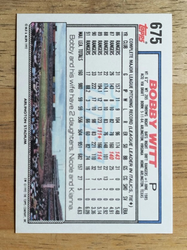 1992 Topps #675 Bobby Witt