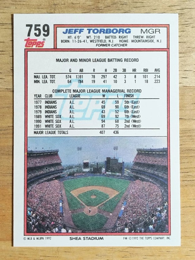 1992 Topps #759 Jeff Torborg MG