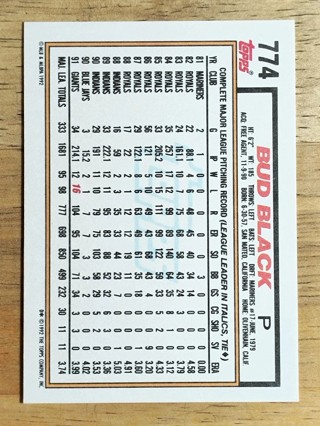 1992 Topps #774 Bud Black