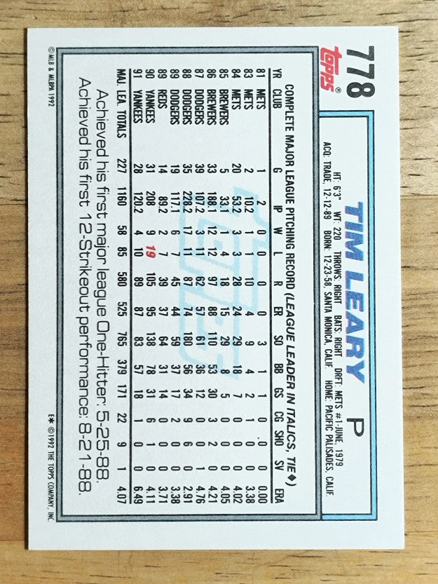 1992 Topps #778 Tim Leary
