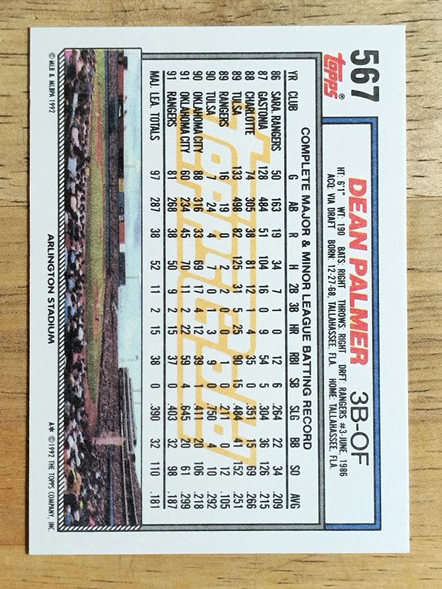 1992 Topps Gold Winners #567 Dean Palmer
