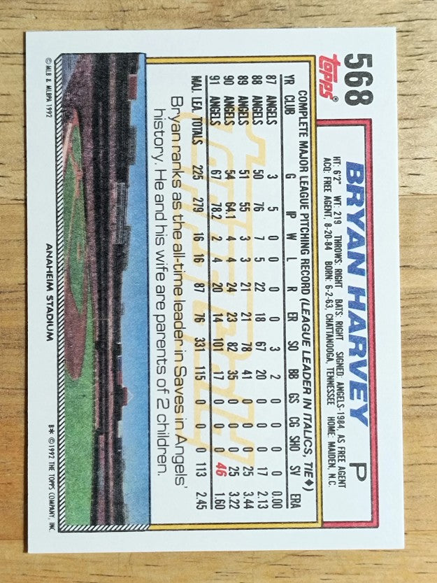 1992 Topps Gold Winners #568 Bryan Harvey