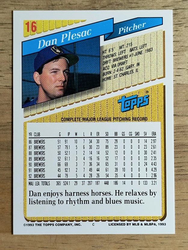 1993 Topps #16 Dan Plesac