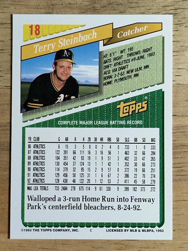 1993 Topps #18 Terry Steinbach