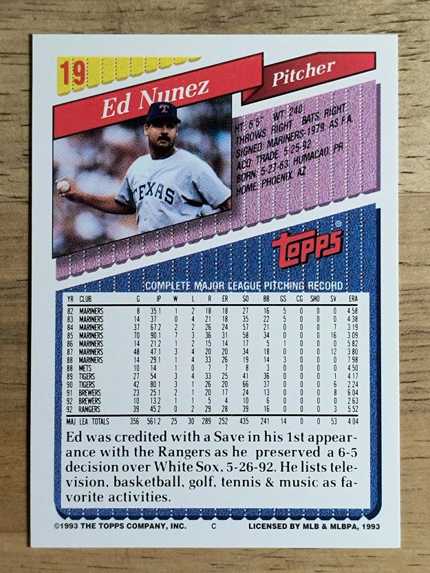 1993 Topps #19 Ed Nunez