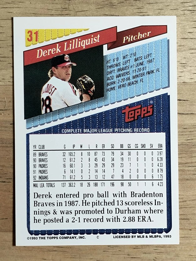 1993 Topps #31 Derek Lilliquist