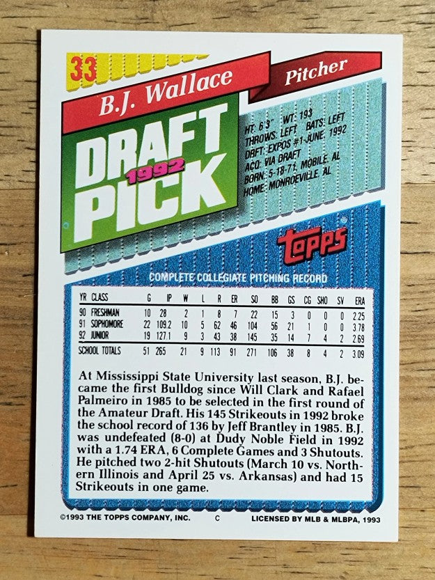 1993 Topps #33 B.J. Wallace