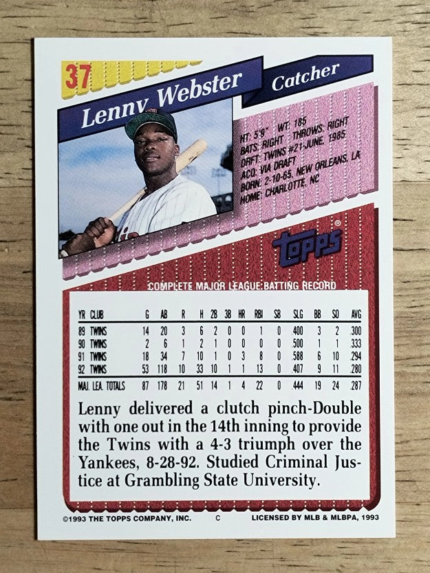 1993 Topps #37 Lenny Webster