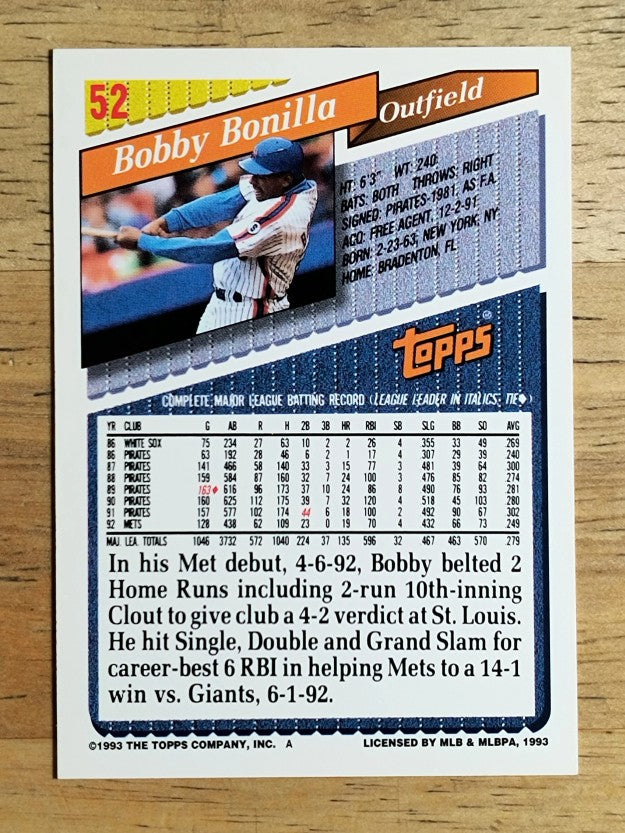 1993 Topps #52 Bobby Bonilla