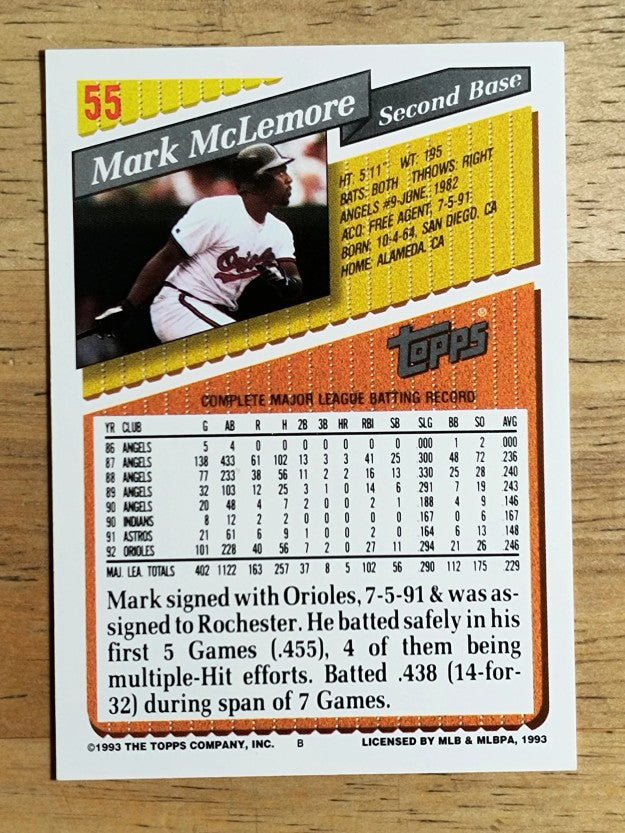 1993 Topps #55 Mark McLemore