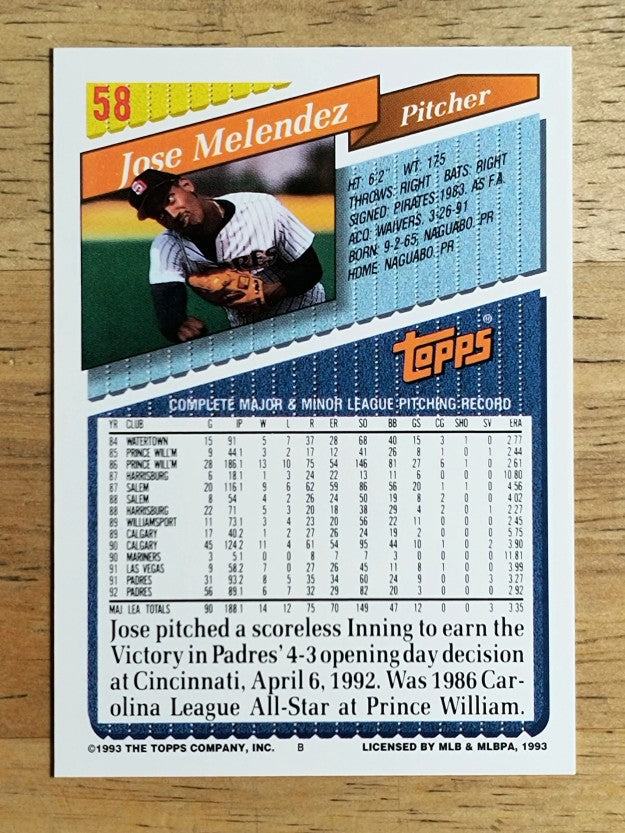 1993 Topps #58 Jose Melendez