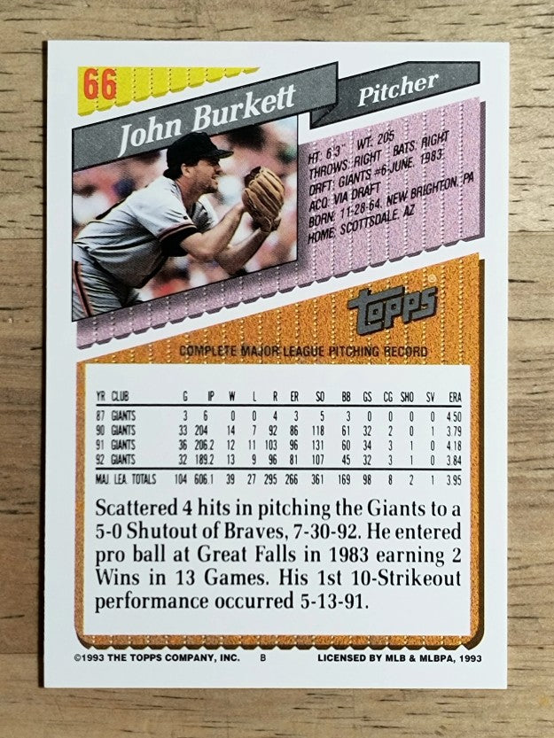 1993 Topps #66 John Burkett