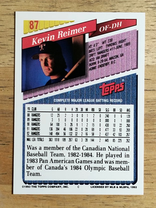 1993 Topps #87 Kevin Reimer