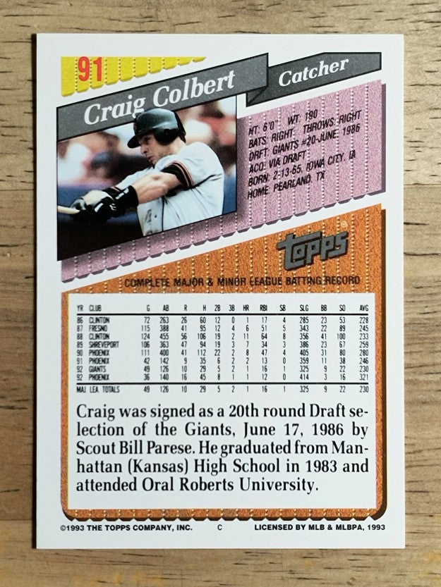 1993 Topps #91 Craig Colbert