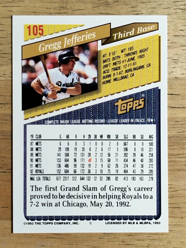 1993 Topps #105 Gregg Jefferies