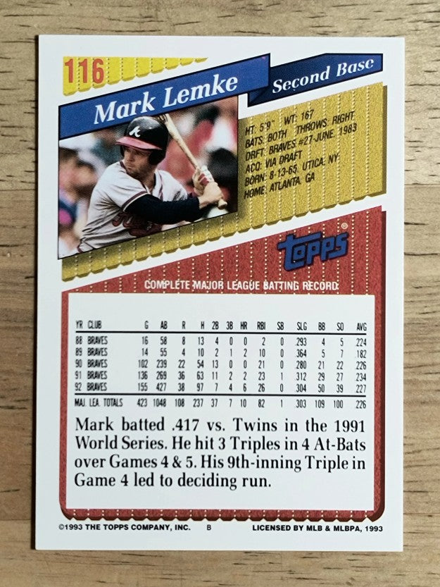 1993 Topps #116 Mark Lemke