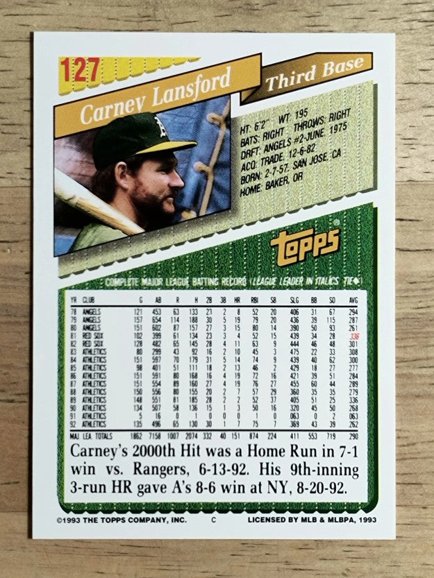 1993 Topps #127 Carney Lansford