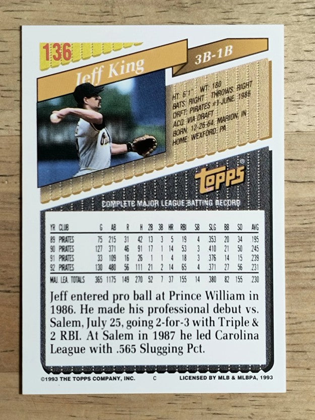 1993 Topps #136 Jeff King