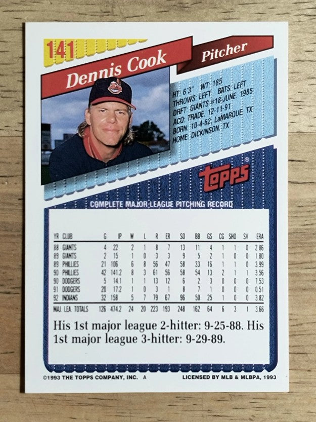 1993 Topps #141 Dennis Cook
