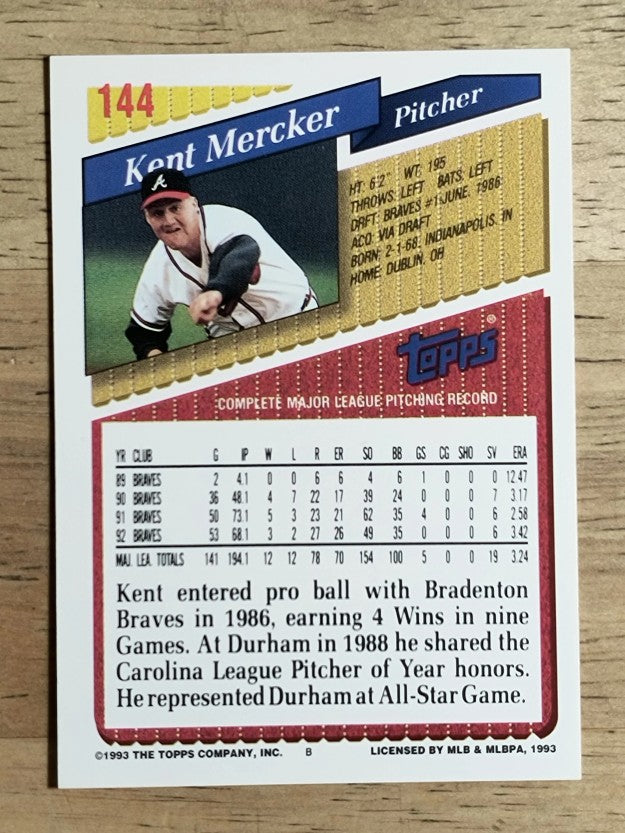1993 Topps #144 Kent Mercker