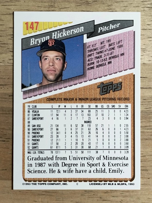 1993 Topps #147 Bryan Hickerson