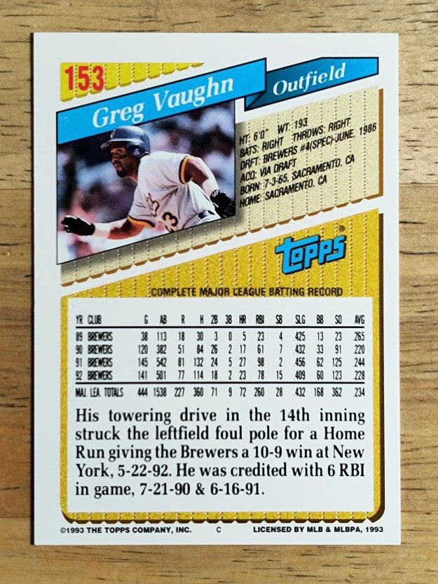 1993 Topps #153 Greg Vaughn