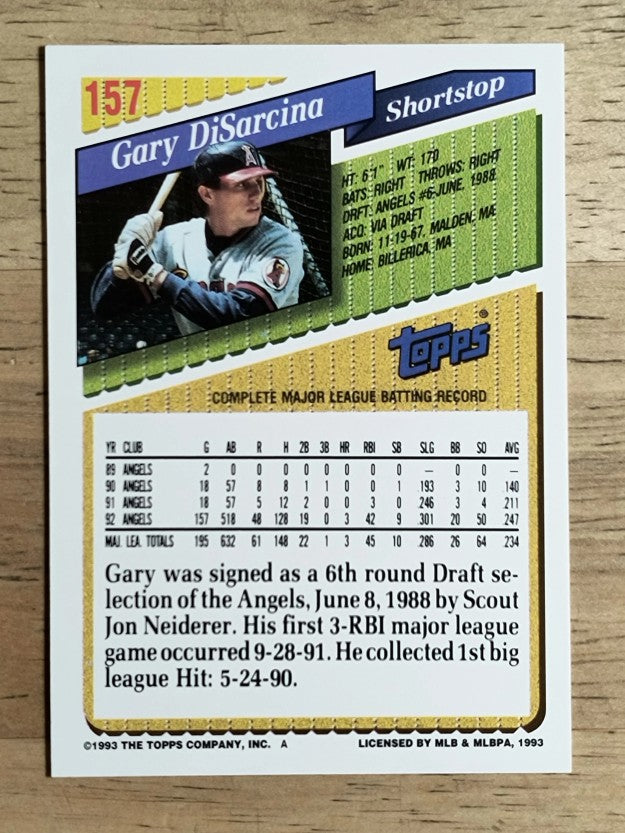 1993 Topps #157 Gary DiSarcina