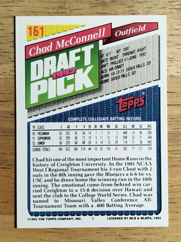 1993 Topps #161 Chad McConnell