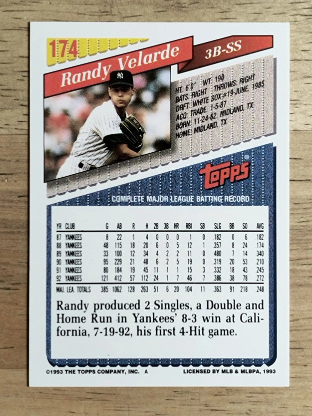 1993 Topps #174 Randy Velarde