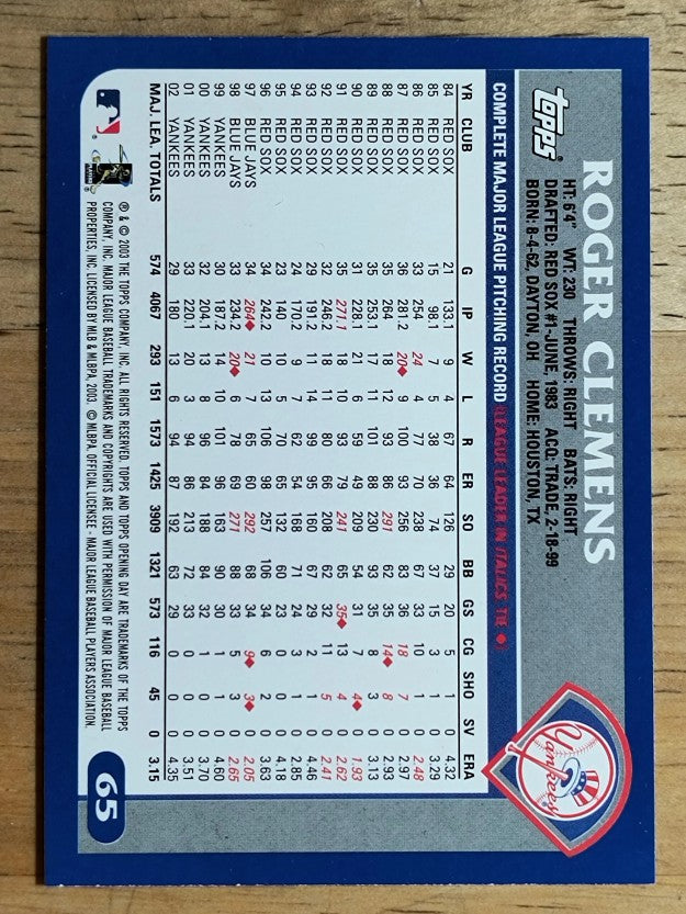2003 Topps Opening Day #65 Roger Clemens