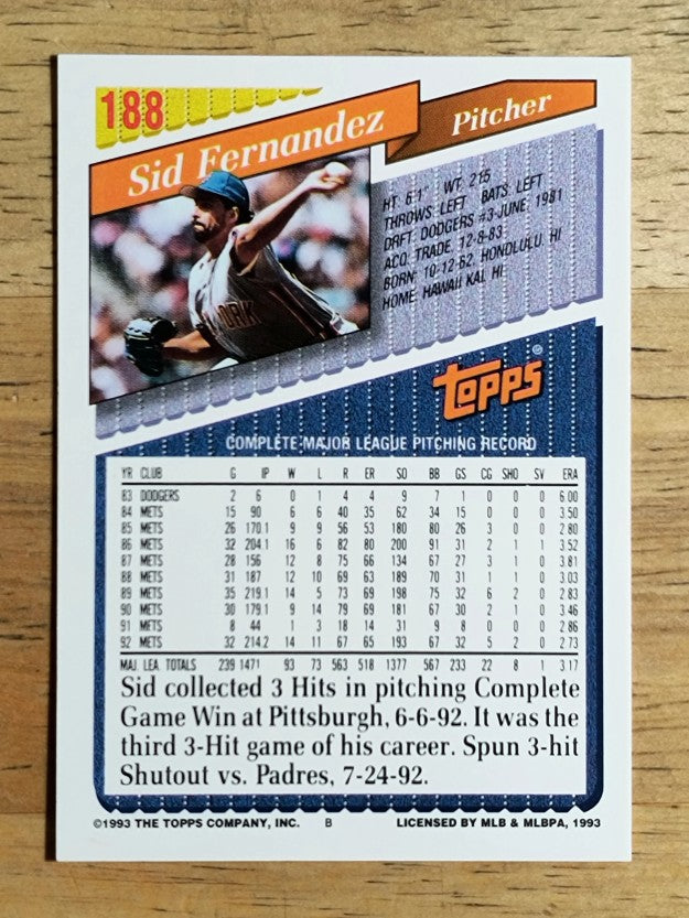 1993 Topps #188 Sid Fernandez