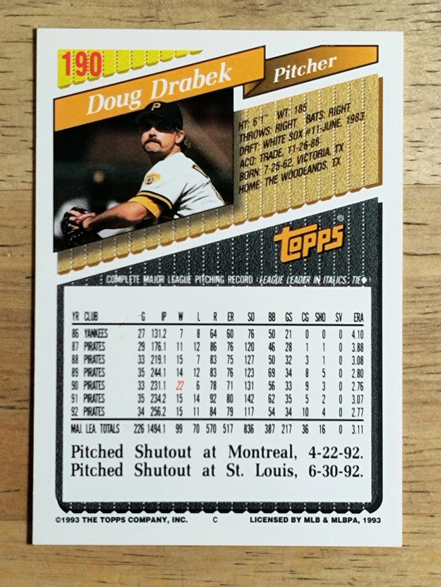 1993 Topps #190 Doug Drabek