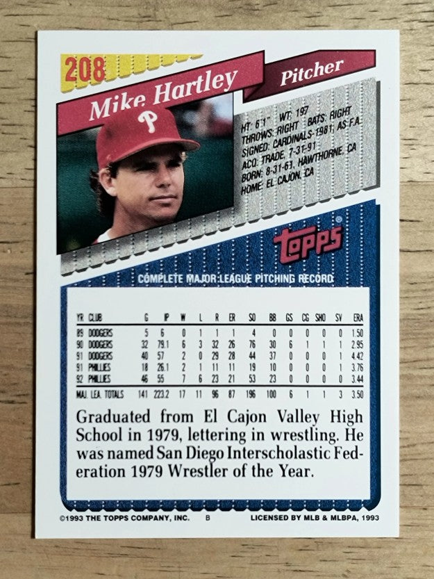 1993 Topps #208 Mike Hartley