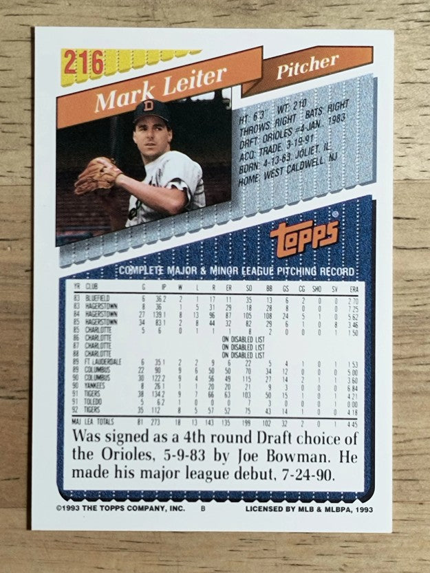 1993 Topps #216 Mark Leiter