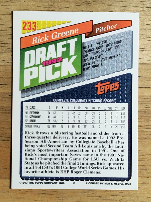 1993 Topps #233 Rick Greene