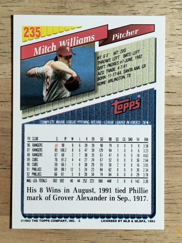 1993 Topps #235 Mitch Williams