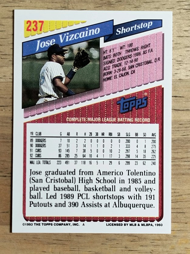 1993 Topps #237 Jose Vizcaino