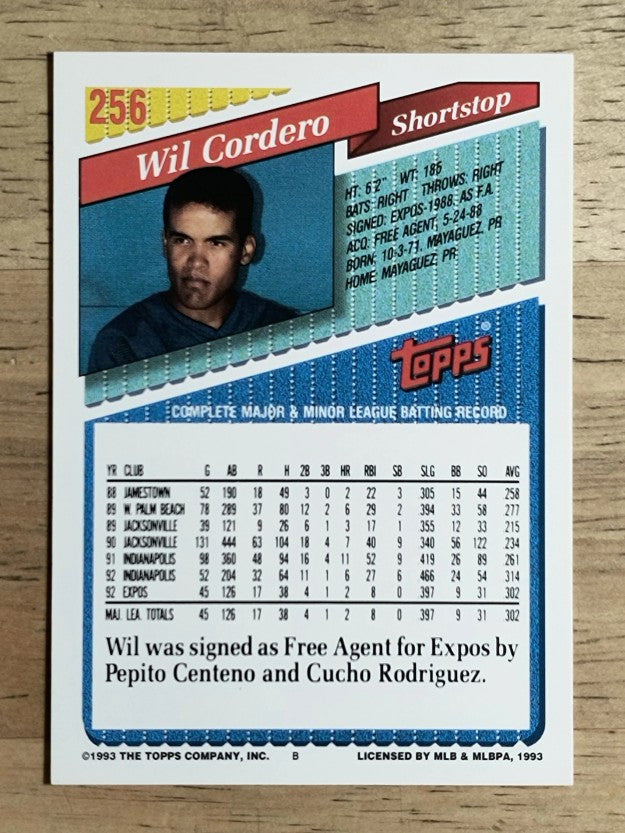 1993 Topps #256 Wil Cordero