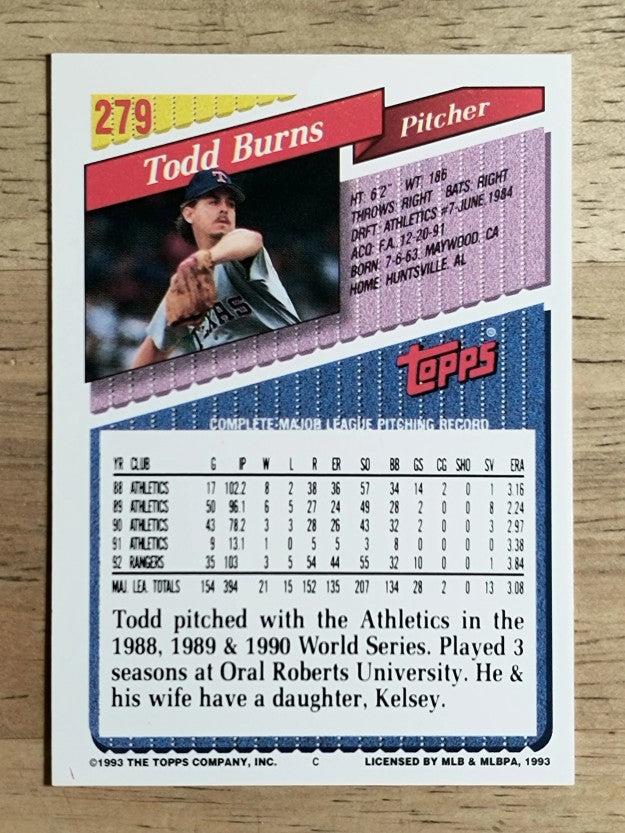 1993 Topps #279 Todd Burns