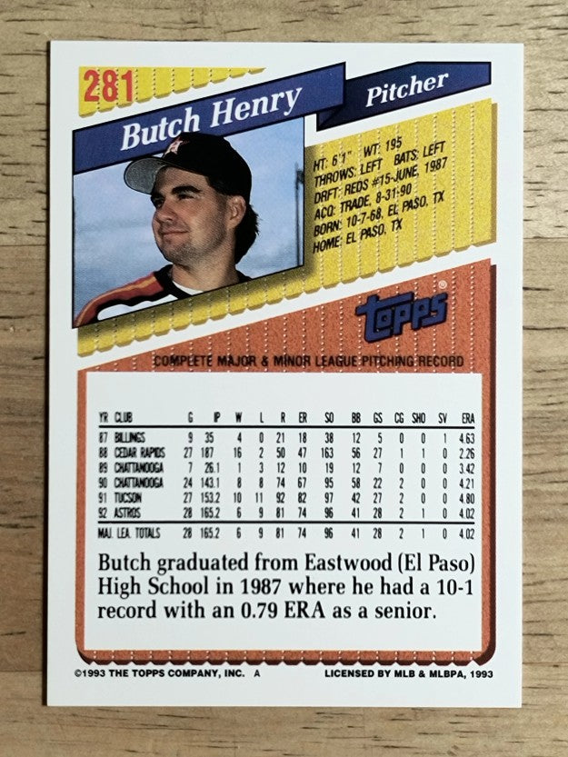 1993 Topps #281 Butch Henry