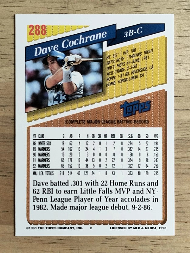 1993 Topps #288 Dave Cochrane