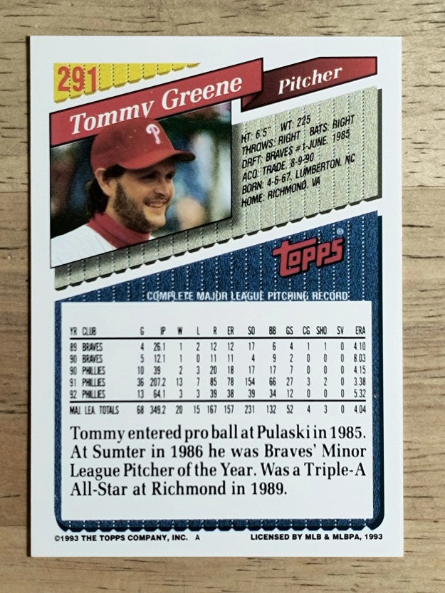 1993 Topps #291 Tommy Greene