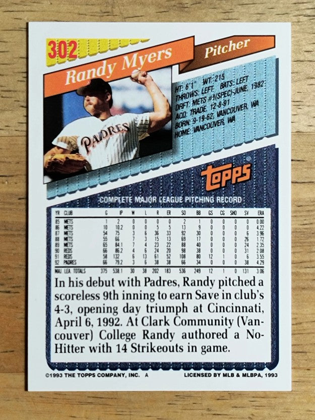 1993 Topps #302 Randy Myers